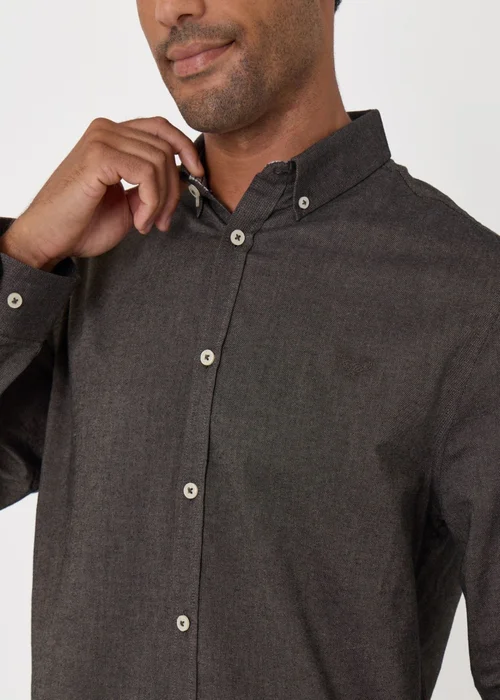Threadbare Regular Fit Cotton Oxford Shirt in Taupe - XL Image 4