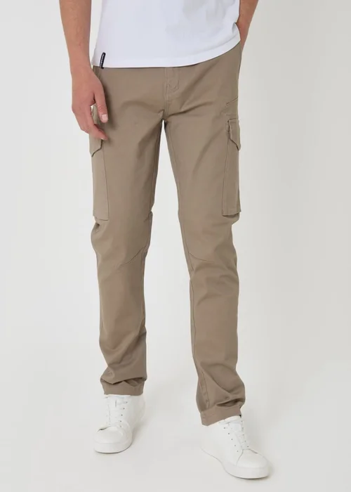 Threadbare Slim Fit Cargo Style Trousers in Taupe - 34cm Image 2