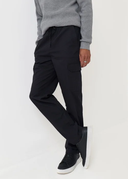 Threadbare Regular Fit Cotton Cargo Trousers in Black - M Image 1