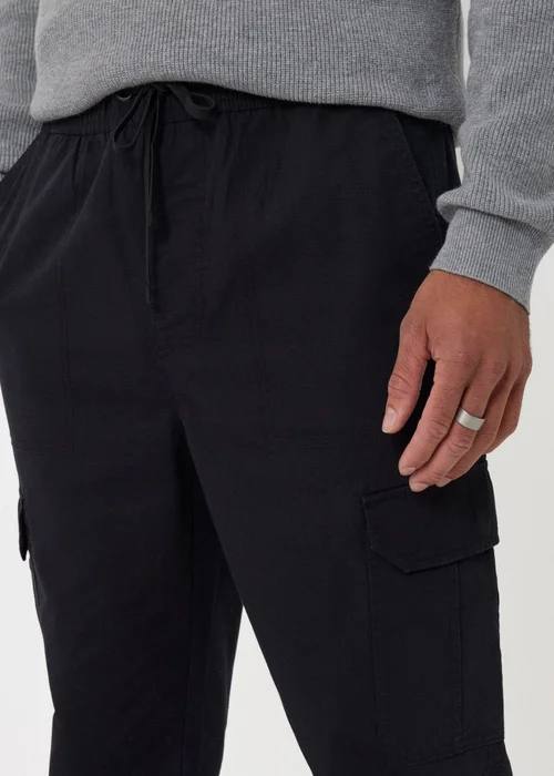 Threadbare Regular Fit Cotton Cargo Trousers in Black - M Image 4