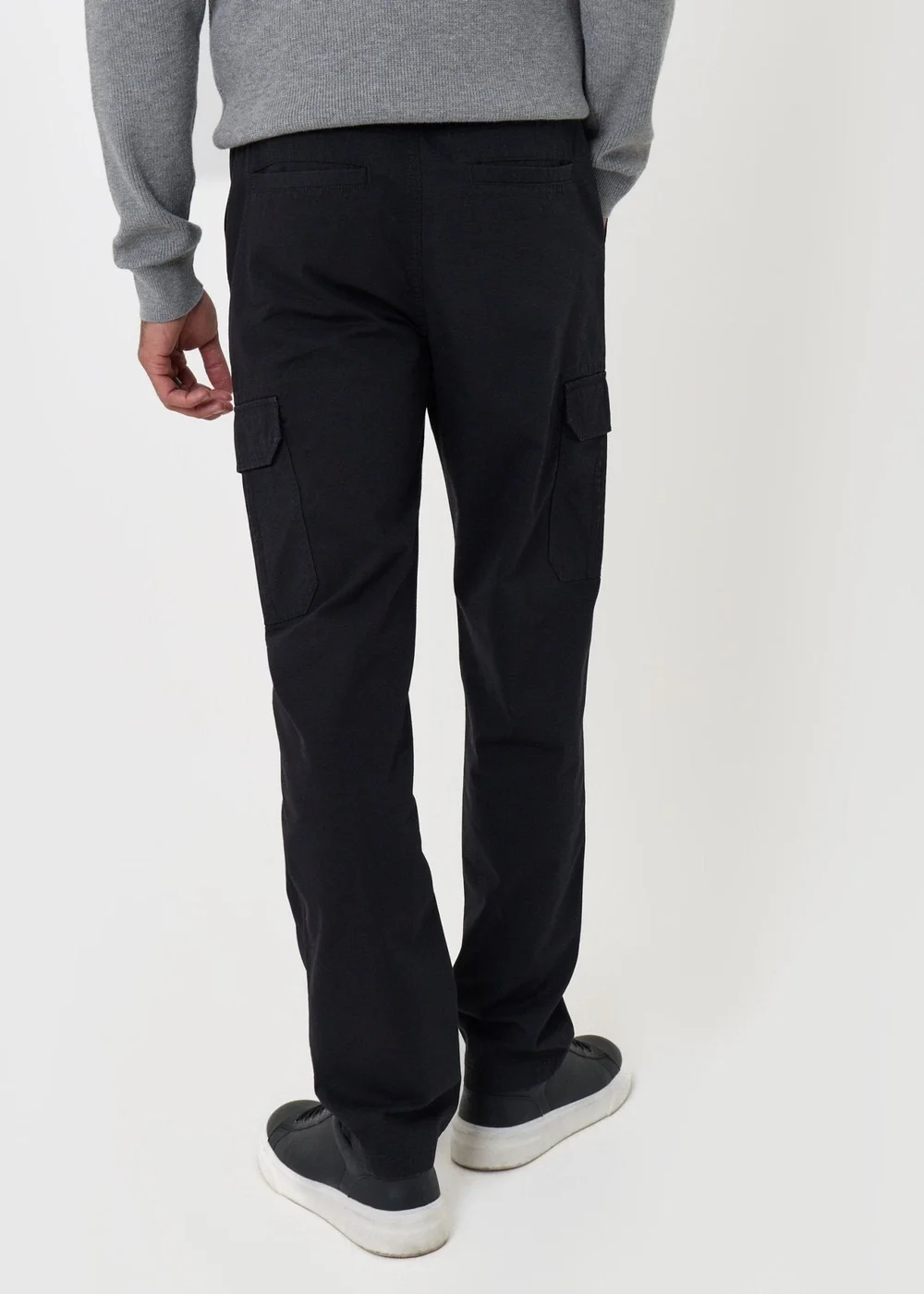 Threadbare Regular Fit Cotton Cargo Trousers in Black - M Image 3