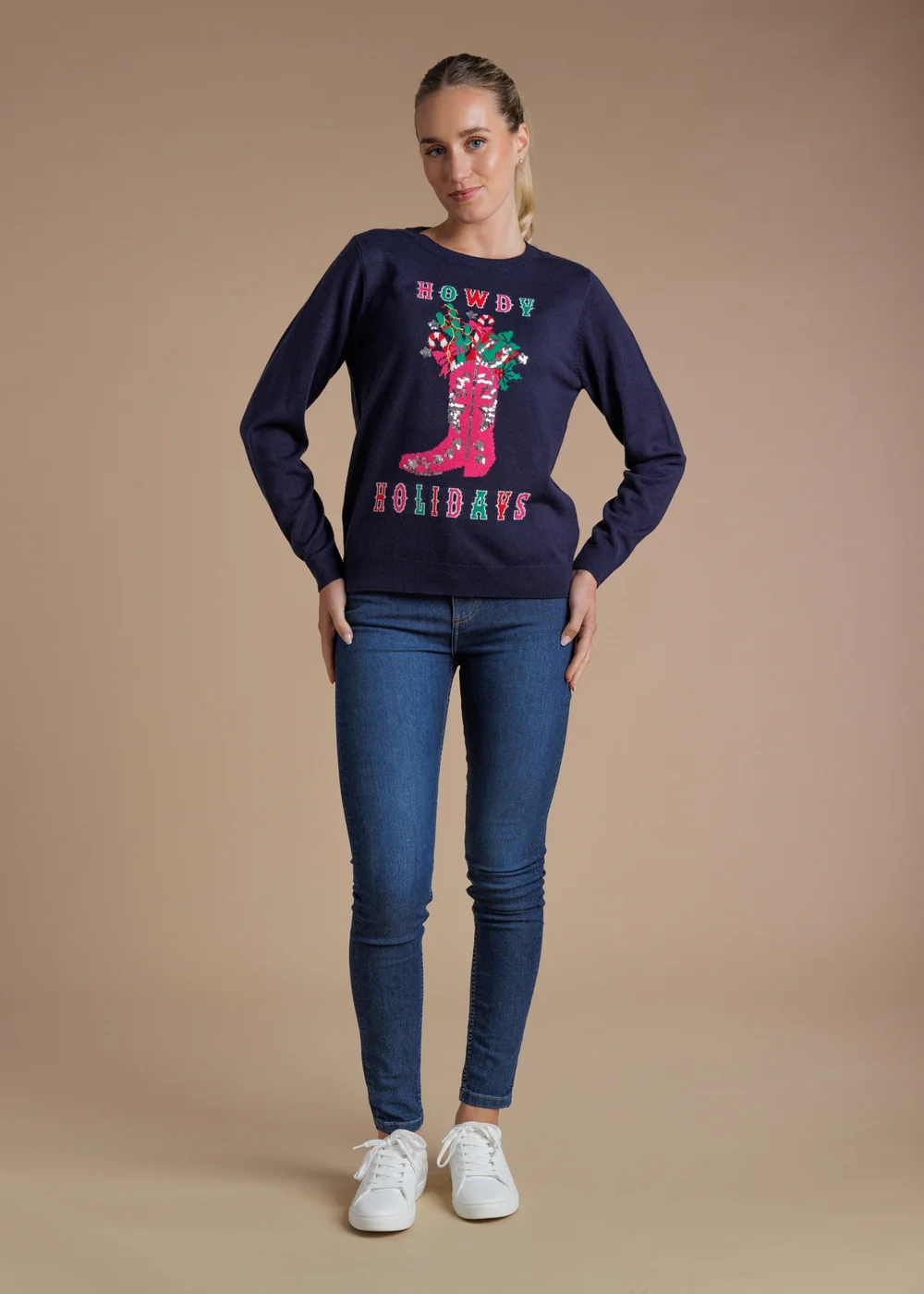 Tokyo Laundry Navy Howdy Holidays Embellished Christmas Jumper - 16 Image 3