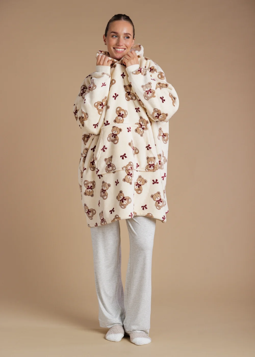 Tokyo Laundry Ecru Teddy Bear Hooded Blanket - One Size Image 1
