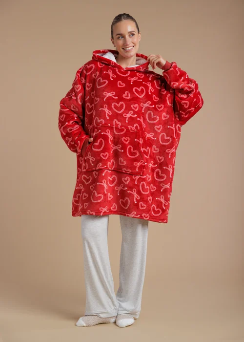Tokyo Laundry Red Heart & Bow Print Hooded Blanket - One Size Image 3