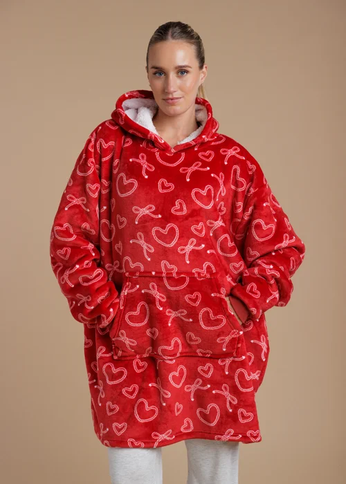 Tokyo Laundry Red Heart & Bow Print Hooded Blanket - One Size Image 1