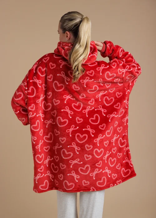 Tokyo Laundry Red Heart & Bow Print Hooded Blanket - One Size Image 2