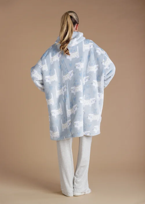 Tokyo Laundry Light Blue Heart & Cat Print Sherpa Hooded Blanket - One Size Image 2
