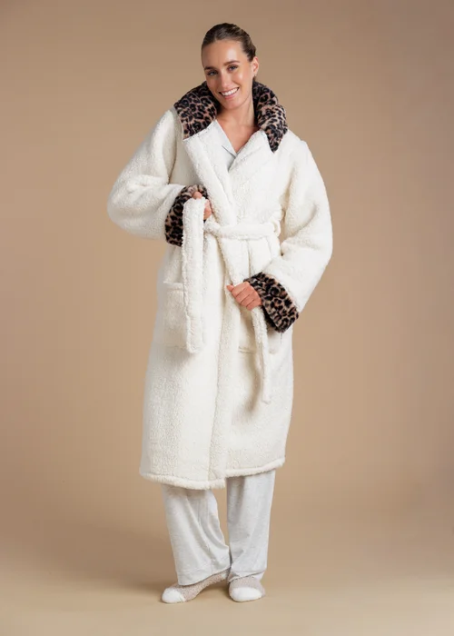 Tokyo Laundry Ivory Leopard Hood Sherpa Dressing Gown - M Image 1