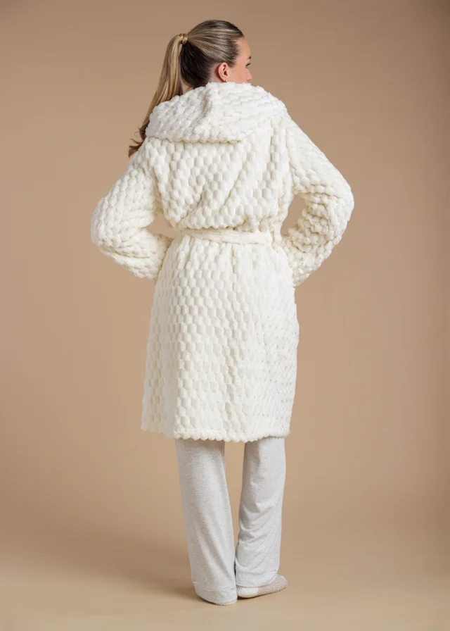 Tokyo Laundry Ivory Honeycomb Textured Dressing Gown