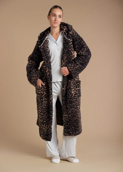 Tokyo Laundry Brown Leopard Print Hooded Dressing Gown - S Image 3