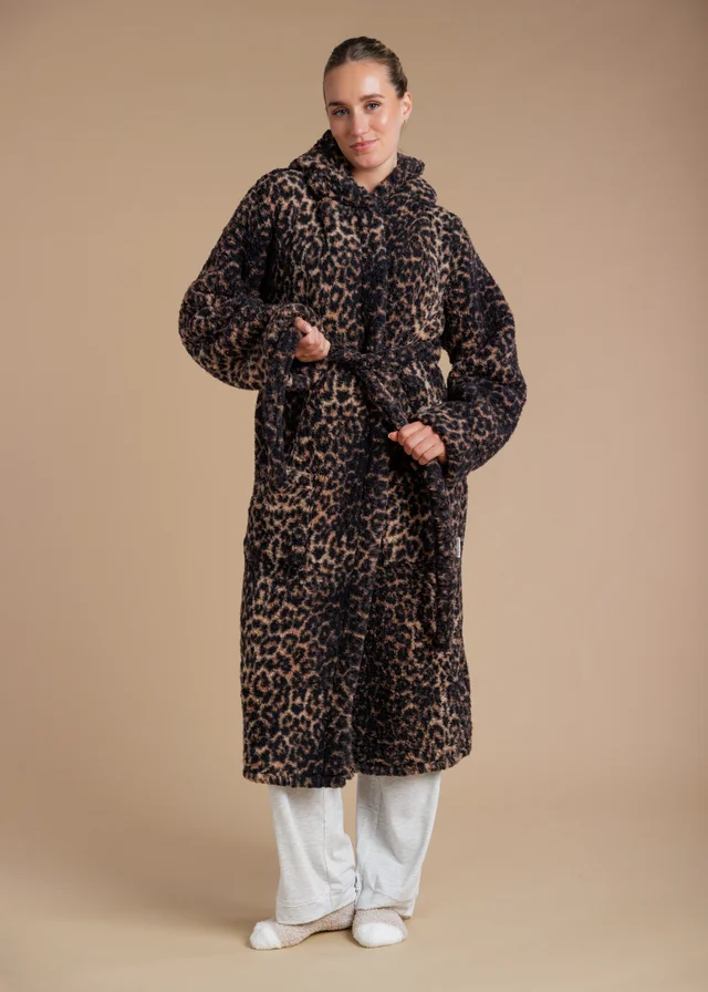 Tokyo Laundry Brown Leopard Print Hooded Dressing Gown