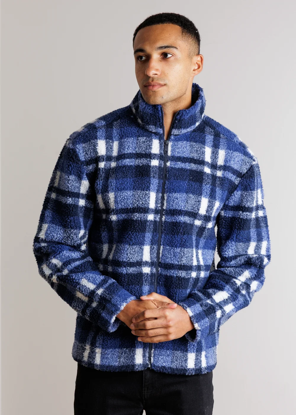 Tokyo Laundry Blue Check Borg Fleece Jacket - L Image 1