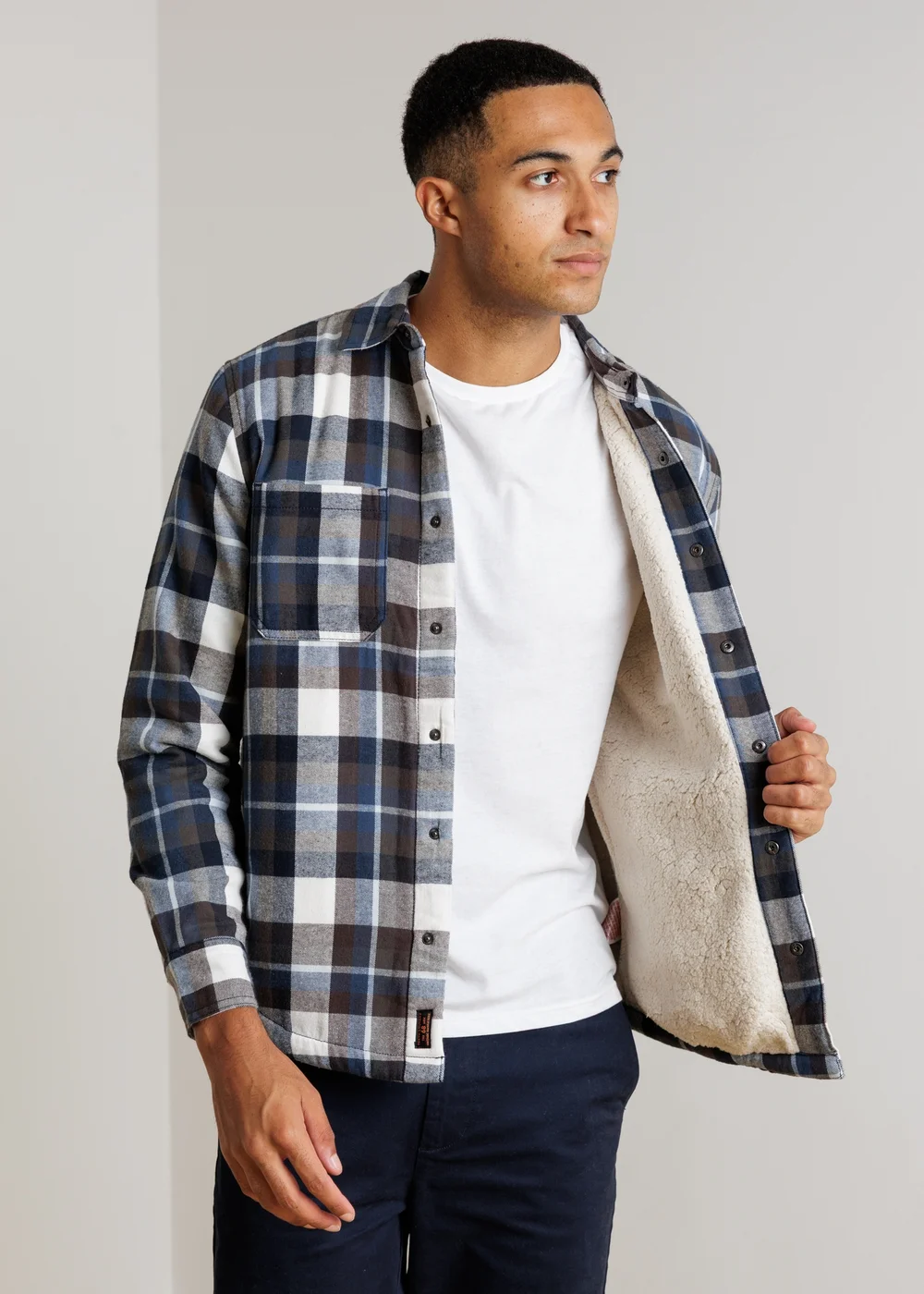 Tokyo Laundry Blue Sherpa-Lined Check Overshirt - M Image 4