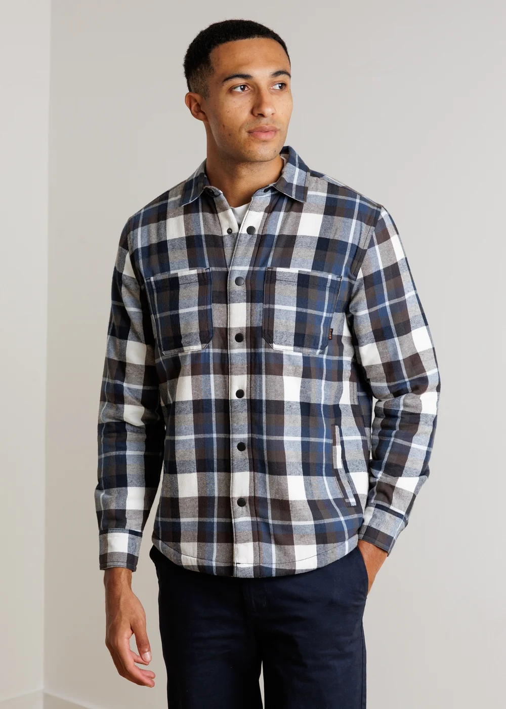 Tokyo Laundry Blue Sherpa-Lined Check Overshirt - M Image 1