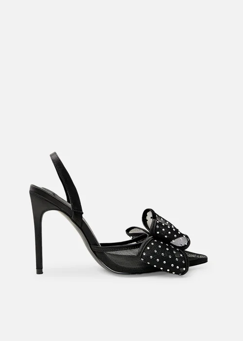Public Desire Trisha Black Mesh Bow Diamante Detail Sling Back Court Heels - 4 Image 1