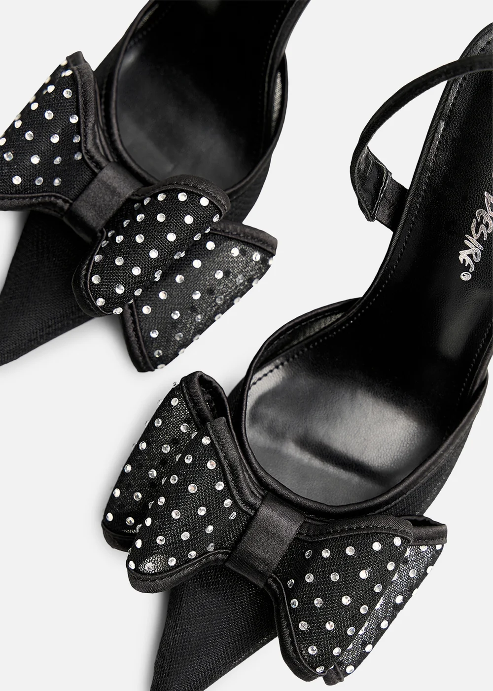 Public Desire Trisha Black Mesh Bow Diamante Detail Sling Back Court Heels - 4 Image 4