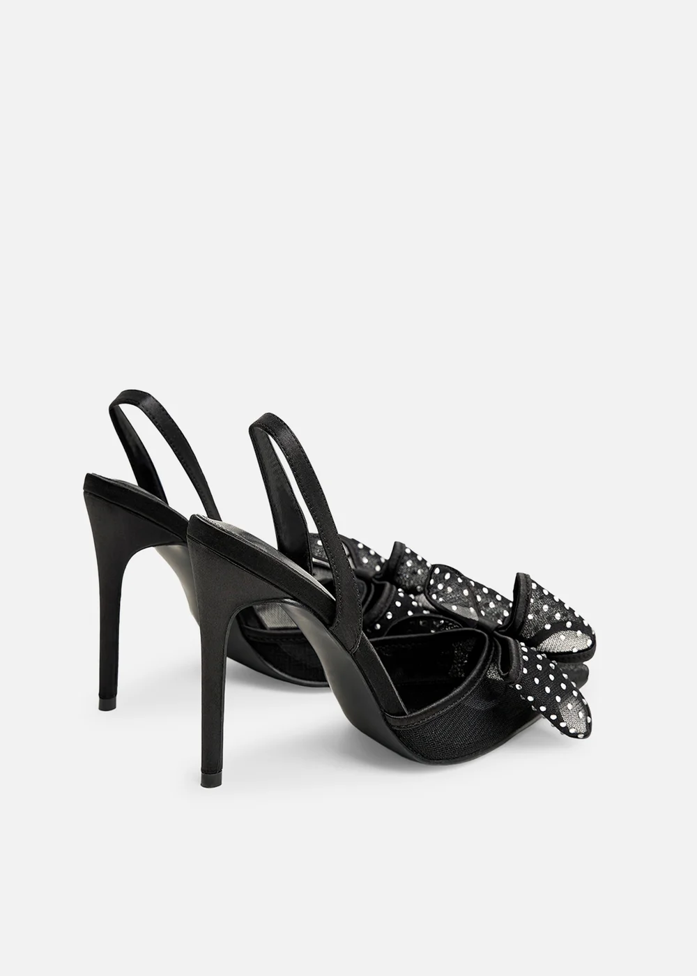Public Desire Trisha Black Mesh Bow Diamante Detail Sling Back Court Heels - 4 Image 3