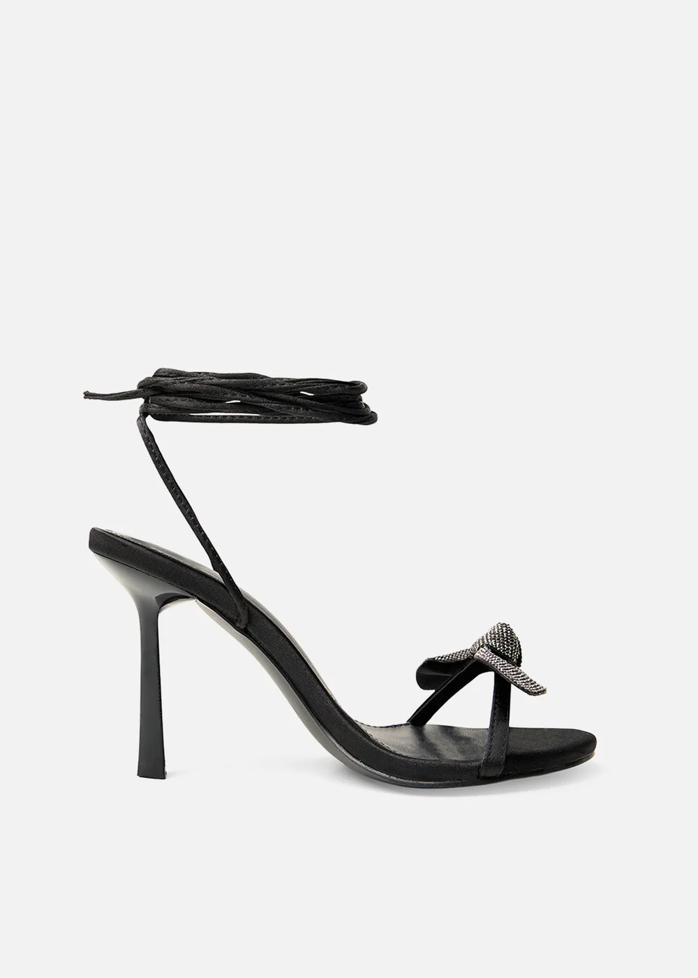 Public Desire Rose Black Embellished Bow Tie Wrap Around Heels - 5 Image 1