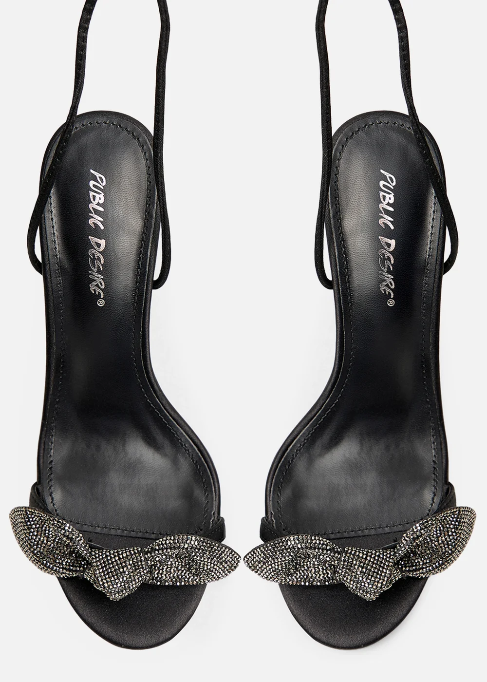 Public Desire Rose Black Embellished Bow Tie Wrap Around Heels - 5 Image 2