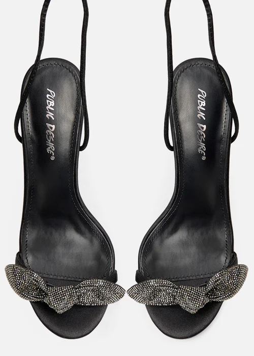 Public Desire Rose Black Embellished Bow Tie Wrap Around Heels - 5 Image 2