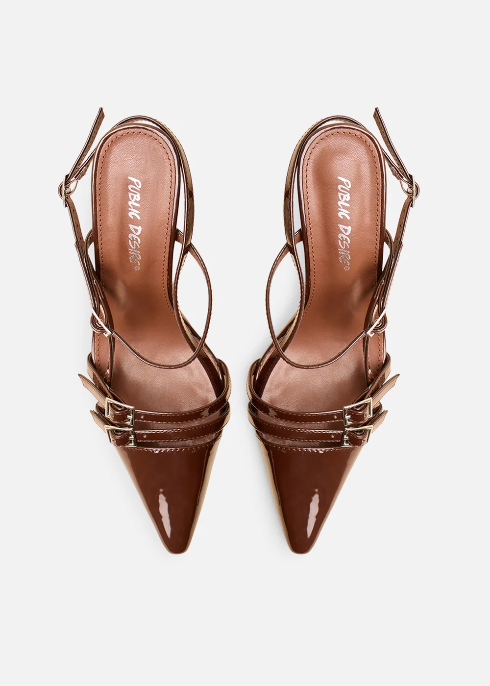 Public Desire Sushi Brown Patent Buckle Detail Slingback Court Shoes - 8 Image 2