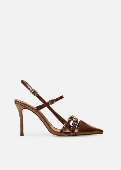 Public Desire Sushi Brown Patent Buckle Detail Slingback Court Shoes - 8 Image 1