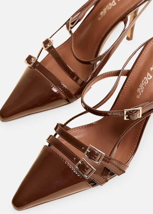 Public Desire Sushi Brown Patent Buckle Detail Slingback Court Shoes - 8 Image 4