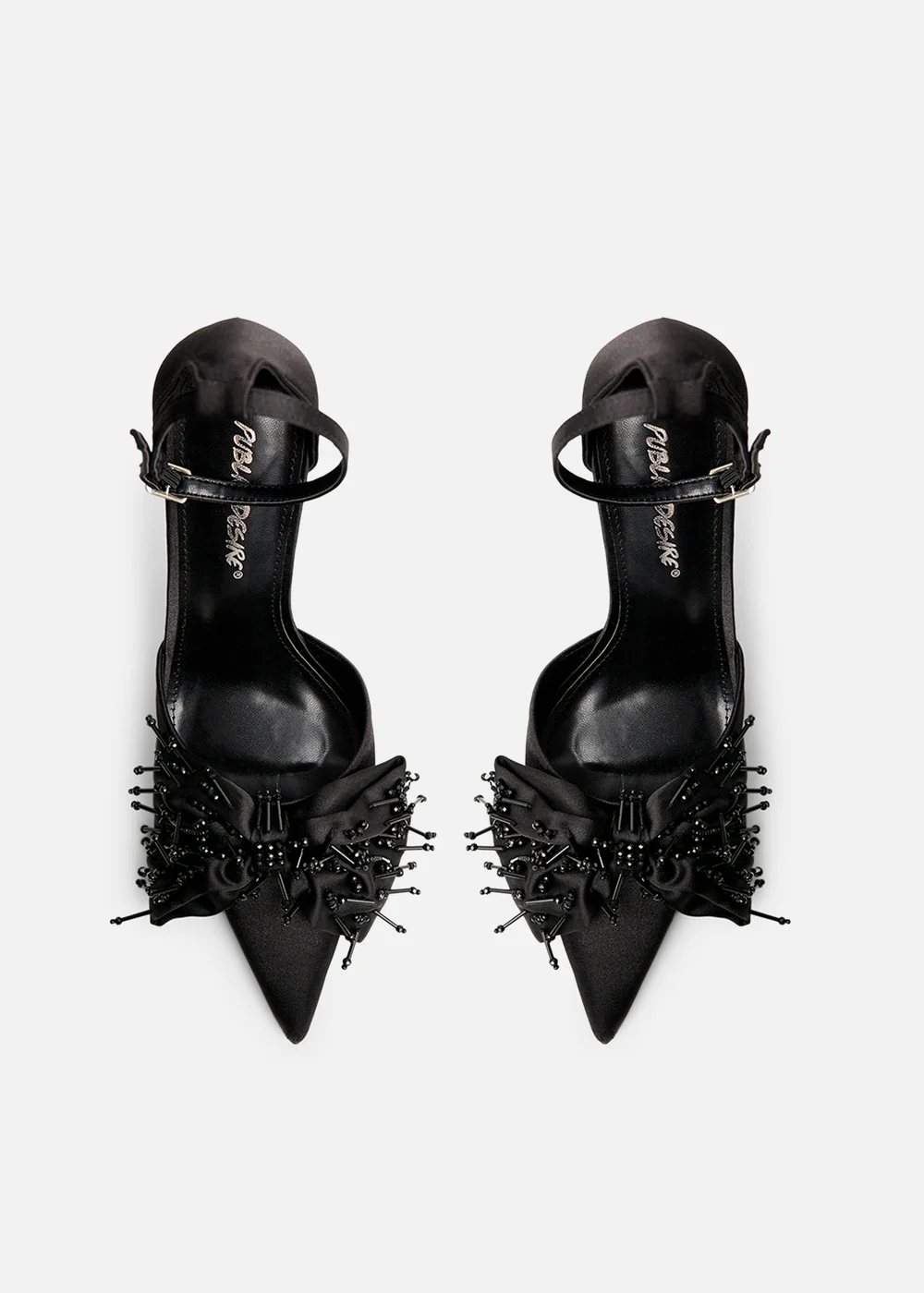 Public Desire Verde Black Ankle Strap Bow Detail High Heels - 7 Image 2