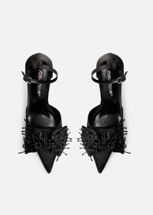 Public Desire Verde Black Ankle Strap Bow Detail High Heels - 7 Image 2