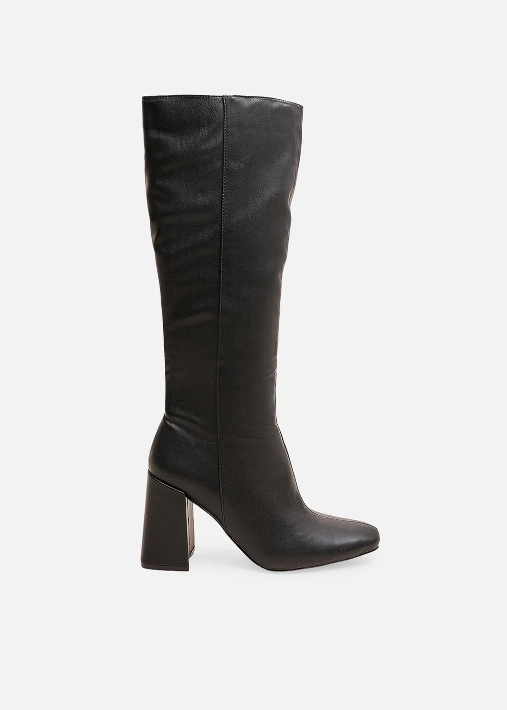 Public Desire Apology Black Pu Knee High Block Heel Boots - 8 Image 1