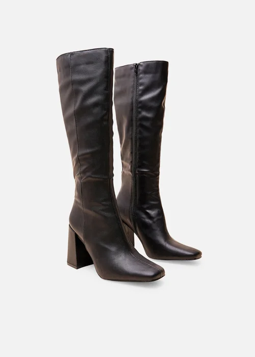 Public Desire Apology Black Pu Knee High Block Heel Boots - 8 Image 2