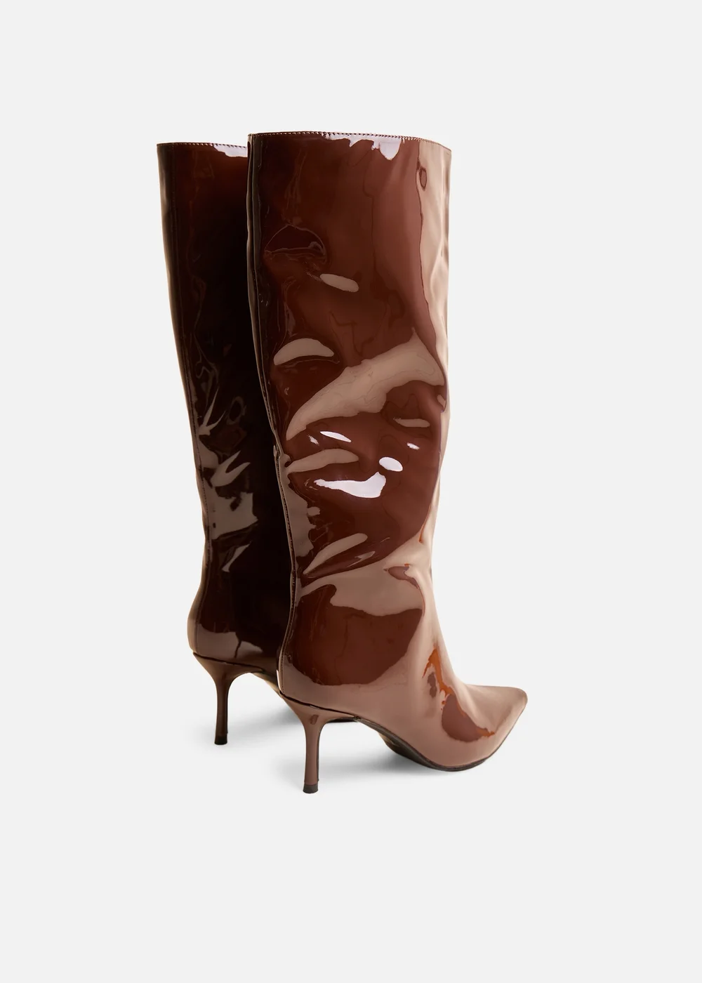 Public Desire Amped Chocolate Patent Pointed Toe Mid Heel Knee High Boots - 7 Image 3