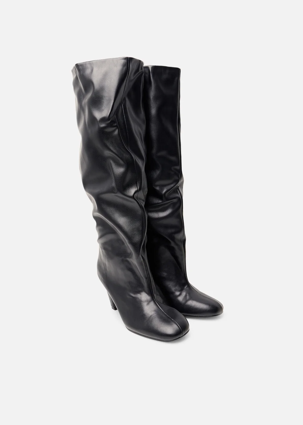 Public Desire Fifth Ave Black Pu Slouchy Mid Heel Boots - 4 Image 2