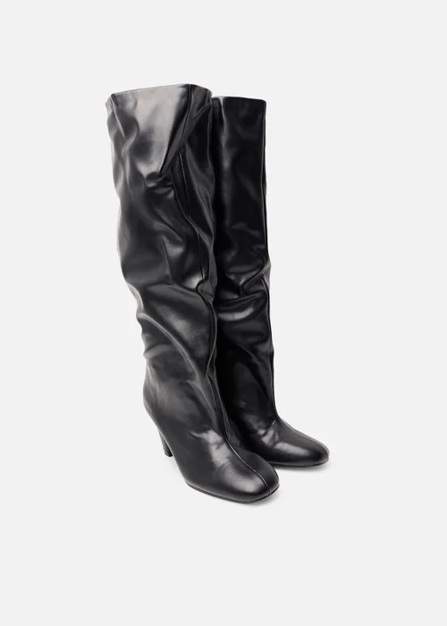 Public Desire Fifth Ave Black Pu Slouchy Mid Heel Boots - 4 Image 2