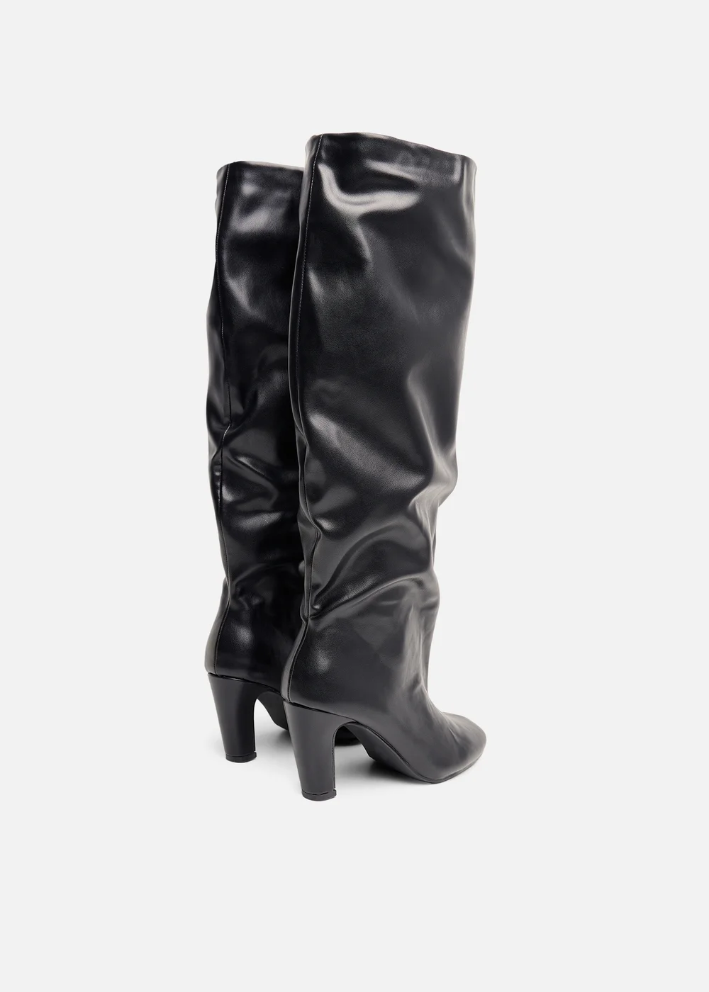 Public Desire Fifth Ave Black Pu Slouchy Mid Heel Boots - 4 Image 3