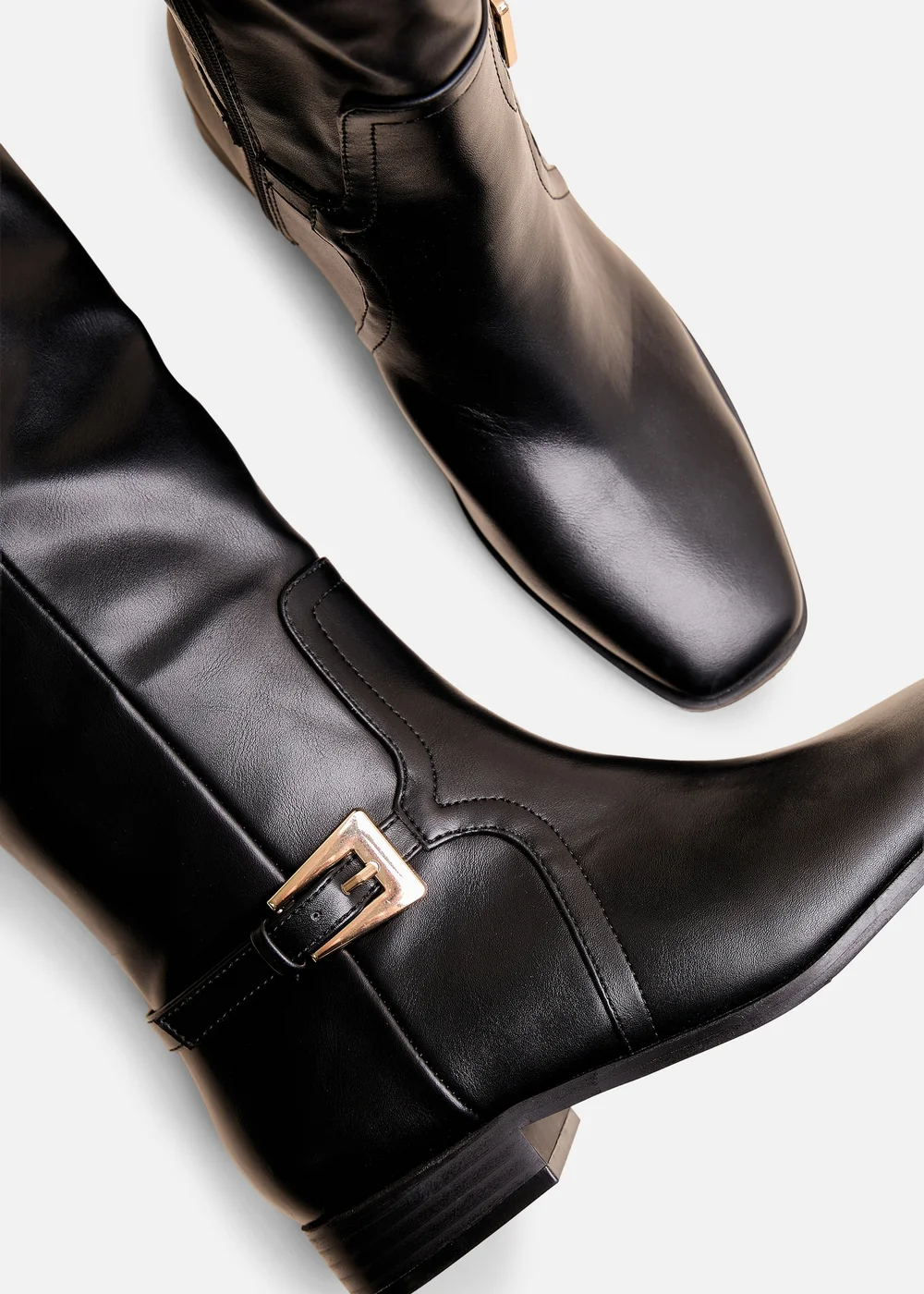 Public Desire Mackie Black Pu Buckle Detail Knee High Riding Boot - 3 Image 4