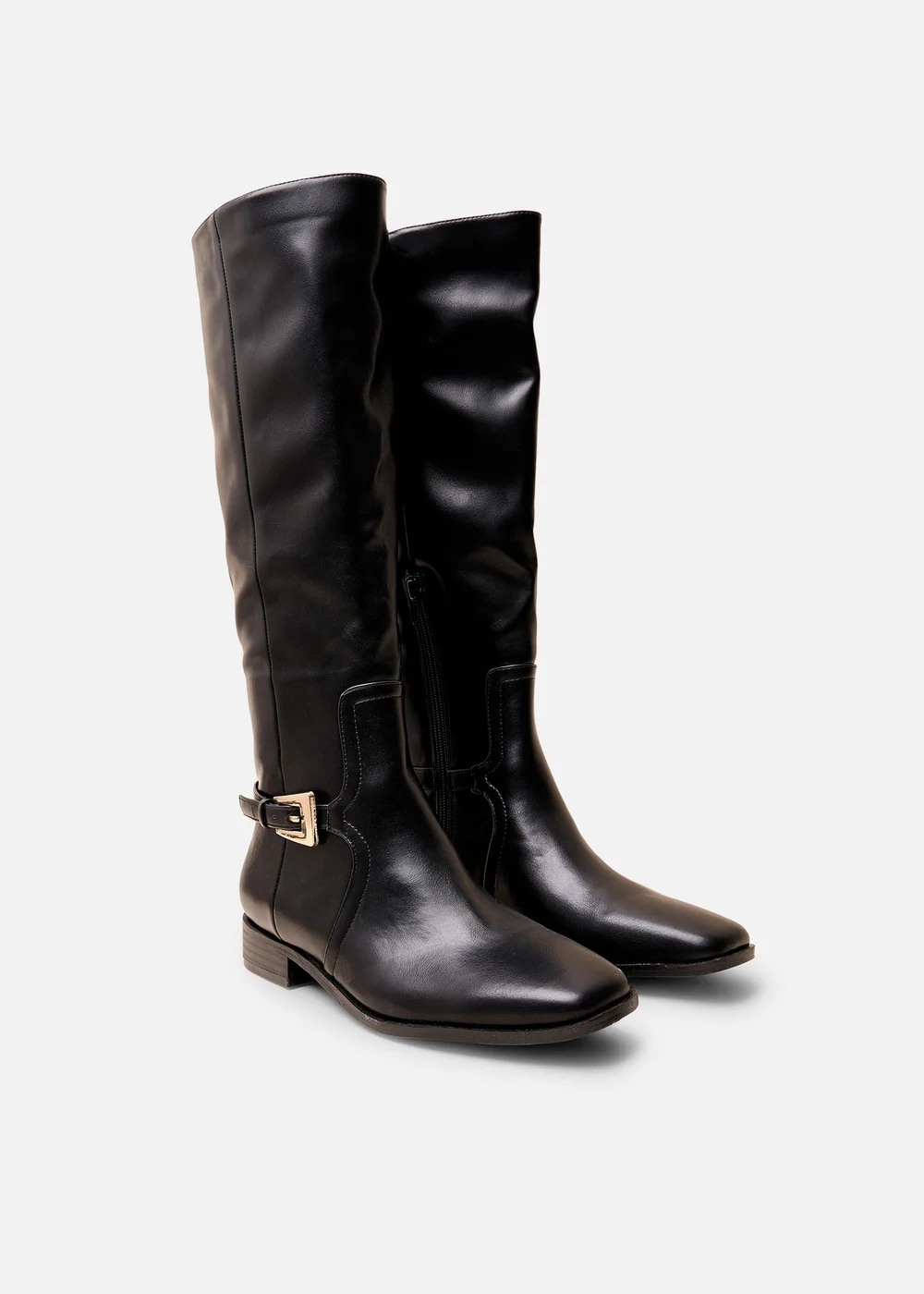 Public Desire Mackie Black Pu Buckle Detail Knee High Riding Boot - 3 Image 2