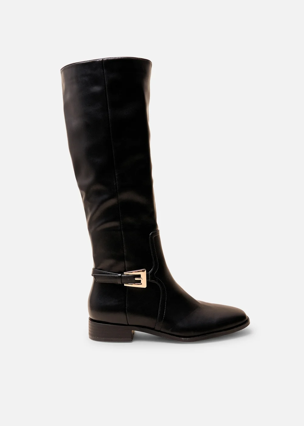 Public Desire Mackie Black Pu Buckle Detail Knee High Riding Boot - 3 Image 1