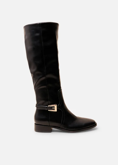 Public Desire Mackie Black Pu Buckle Detail Knee High Riding Boot - 3 Image 1