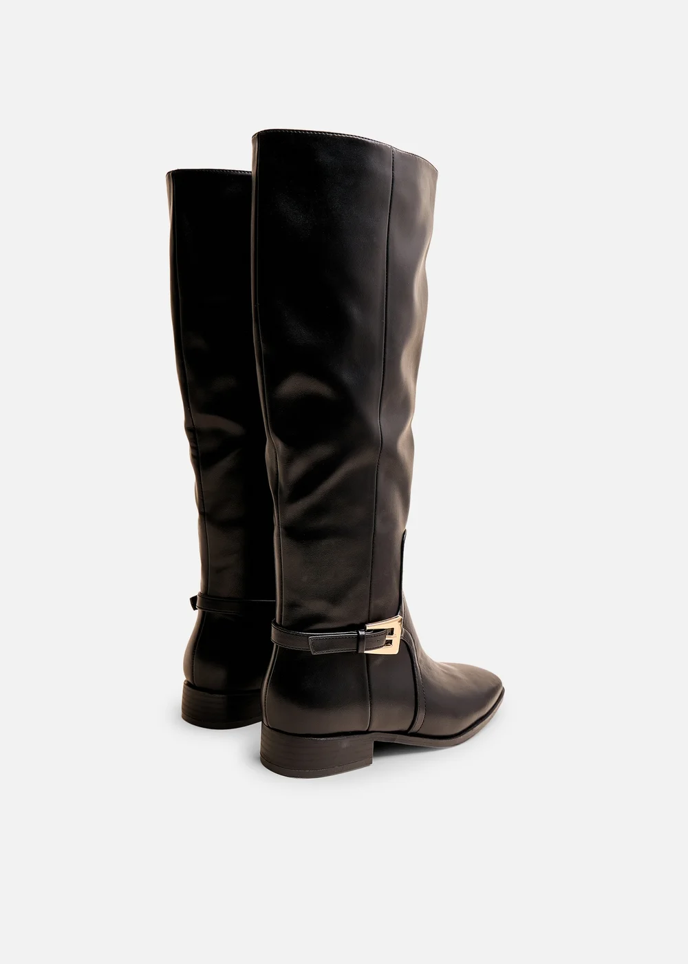 Public Desire Mackie Black Pu Buckle Detail Knee High Riding Boot - 3 Image 3