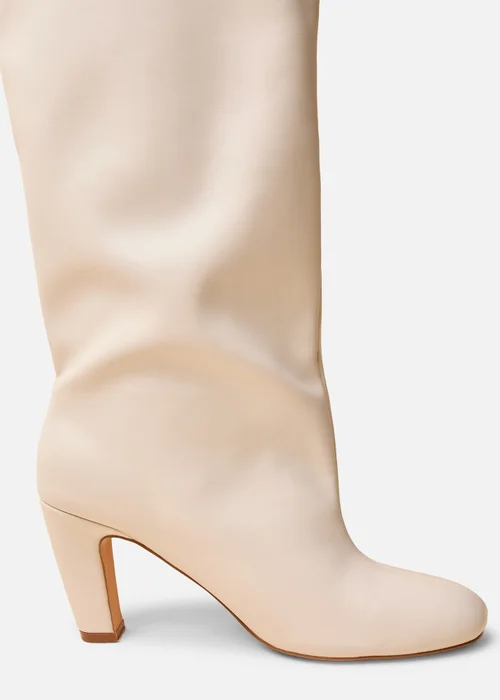 Public Desire Fifth Ave Off White Pu Slouchy Mid Heel Boots - 5 Image 4