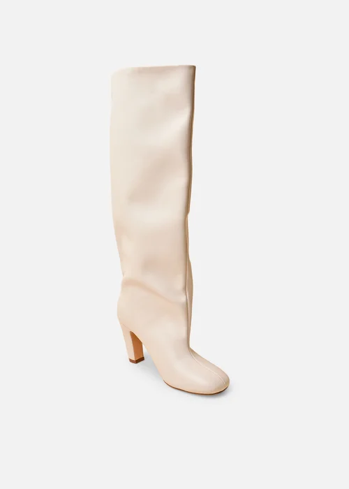 Public Desire Fifth Ave Off White Pu Slouchy Mid Heel Boots - 5 Image 2