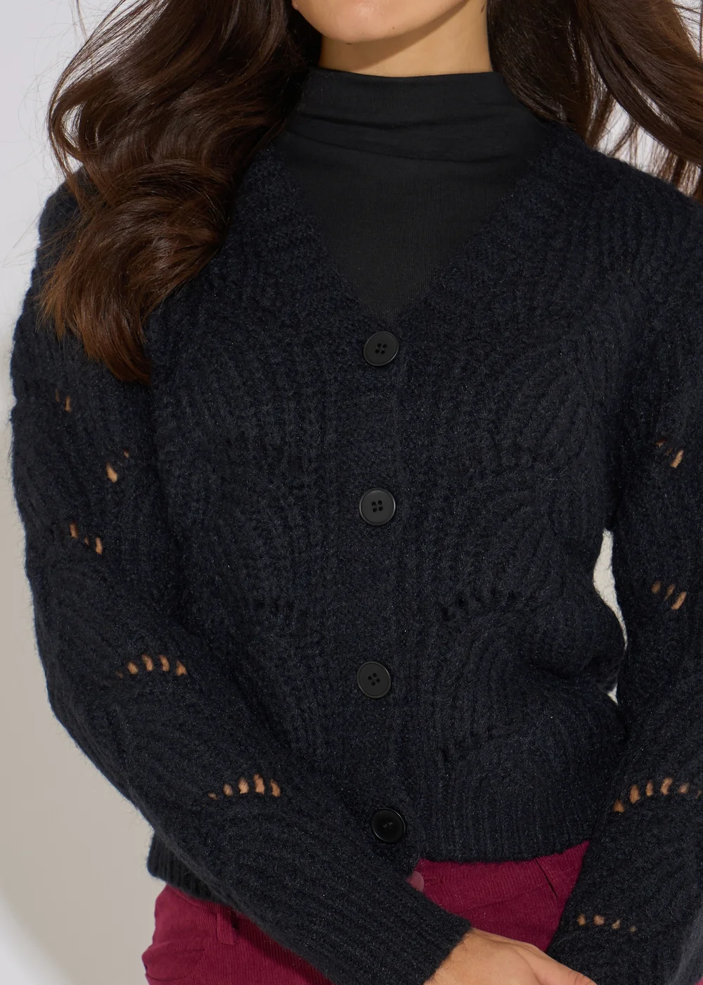 Gini London Black Pointelle Long Sleeves Cardigan - L/XL Image 3