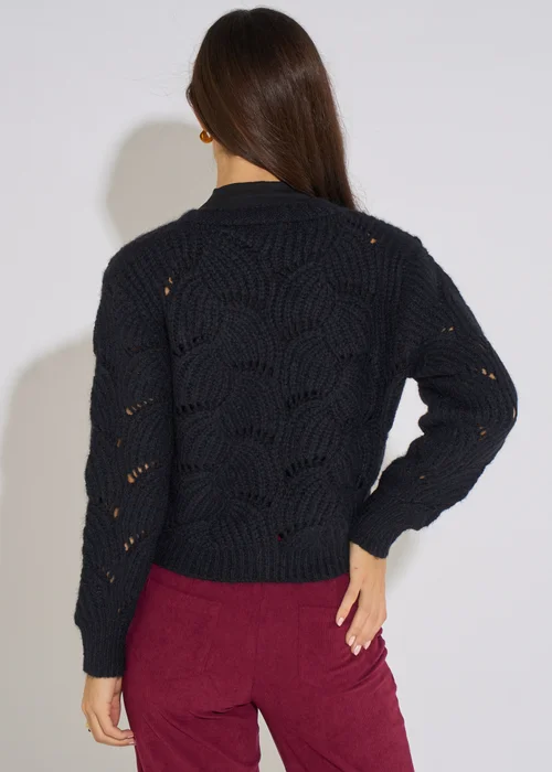 Gini London Black Pointelle Long Sleeves Cardigan - L/XL Image 2
