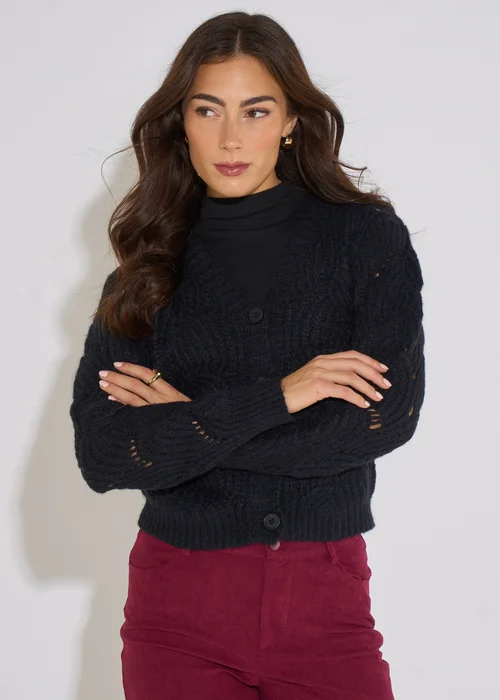 Gini London Black Pointelle Long Sleeves Cardigan - L/XL Image 1