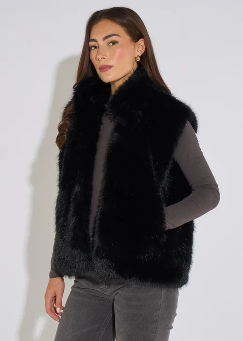 Gini London Black Boxy Faux Fur Gilet - L/XL Image 4
