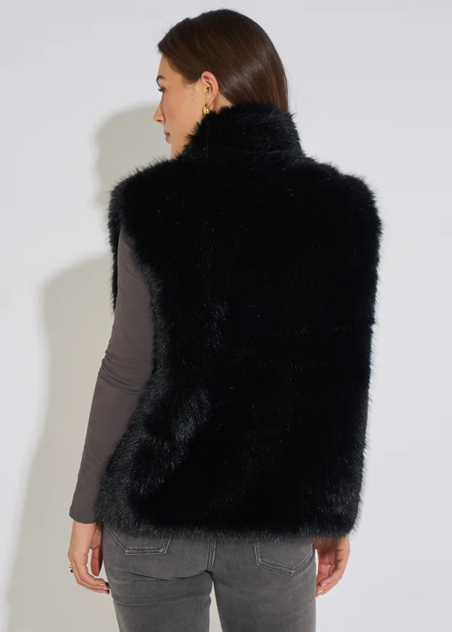 Gini London Black Boxy Faux Fur Gilet