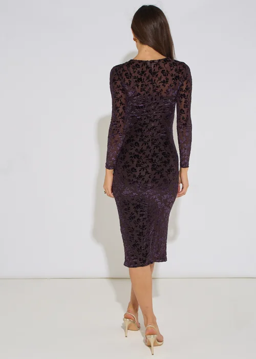 Gini London Black Floral Velour Ruched Front Burnout Midi Dress - 14 Image 2