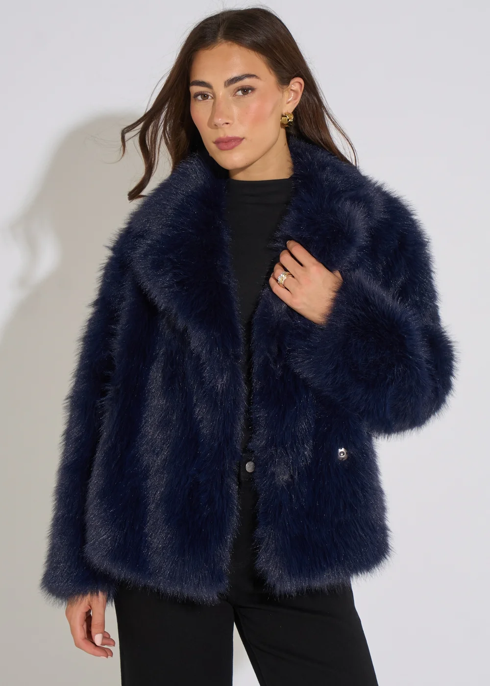 Gini London Dark Blue Faux Fur Jacket - S/M Image 1