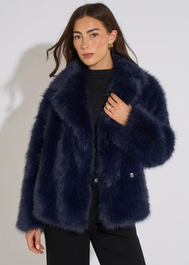 Gini London Dark Blue Faux Fur Jacket
